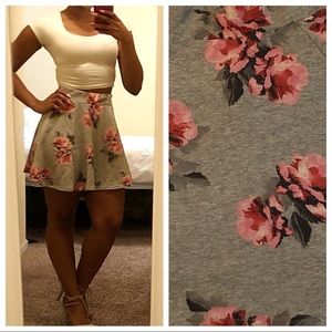 Gray & Pink Floral Knit Skater Skirt